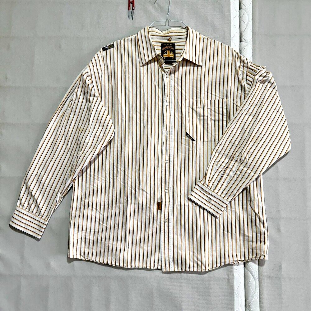 Akademiks Dress Shirt Men's XL Long Sleeve Orange White Striped 100% Cotton